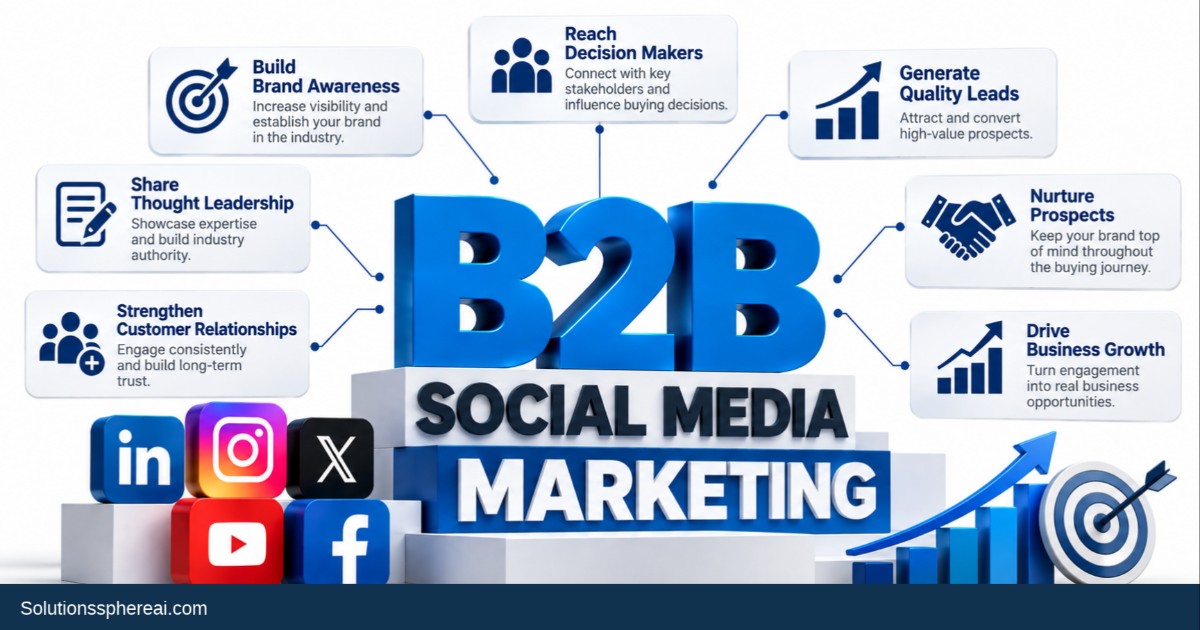 B2B social media marketing strategies for building brand awareness, reaching decision-makers, generating quality leads, nurturing prospects, and driving business growth