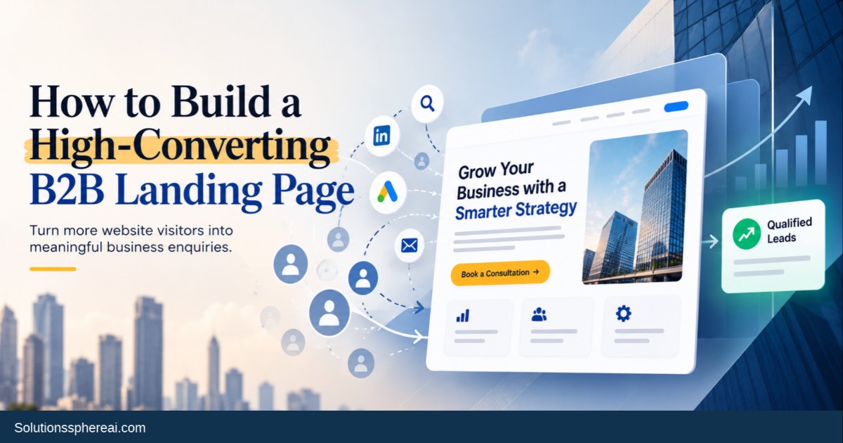 High-converting B2B landing page showing a digital marketing journey from website visitors to qualified leads.